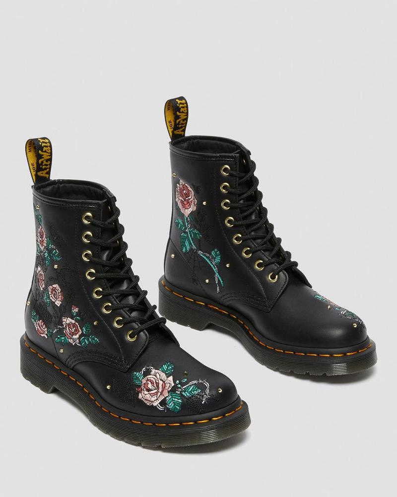 Women's Dr Martens 1460 Vonda Floral Leather Lace Up Boots Black | AU 214UZG